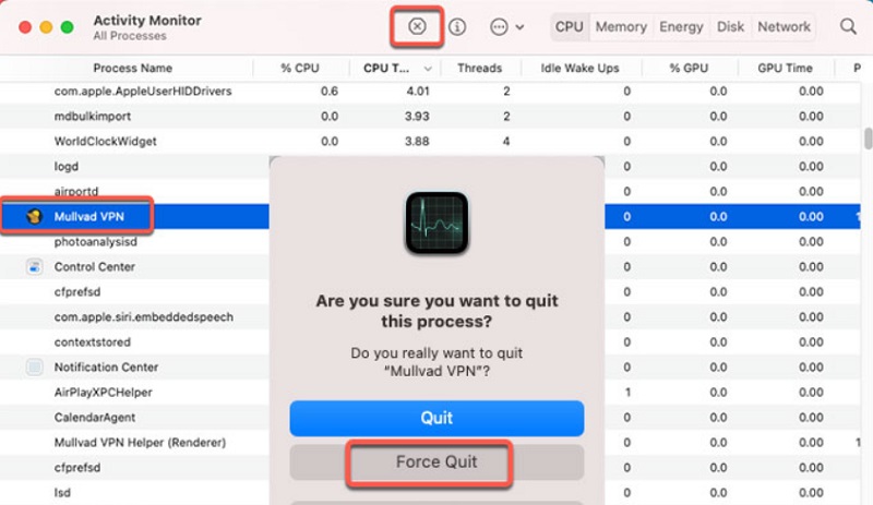 Entfernen Sie Mullvad VPN manuell vom Mac