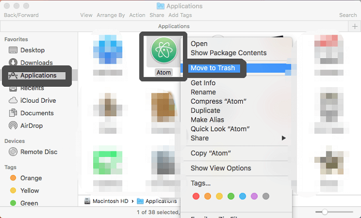 Deinstallieren Sie Atom manuell auf dem Mac