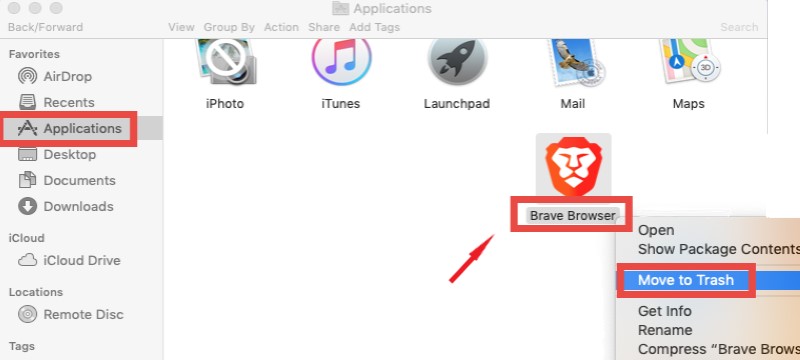 Deinstallieren Sie Brave Browser manuell auf dem Mac