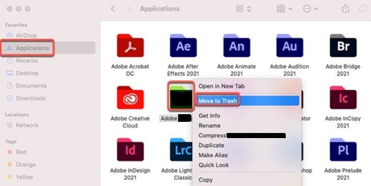 Verschieben Sie Adobe Media Encoder in den Papierkorb