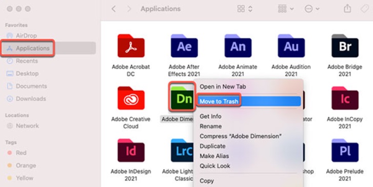Löschen Sie Adobe Dimension vom Mac