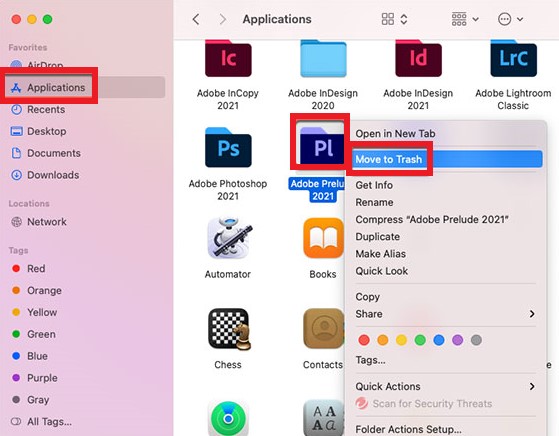 Deinstallieren Sie Adobe Prelude auf dem Mac manuell
