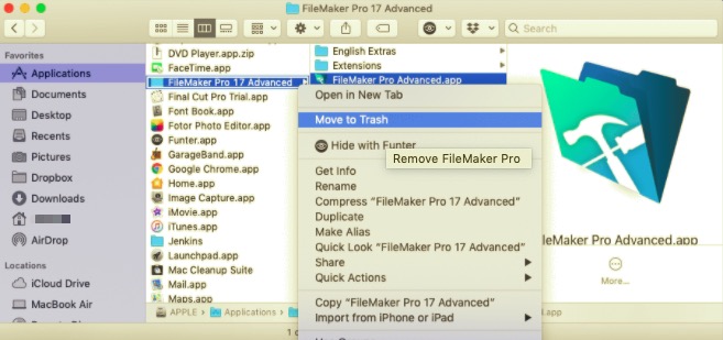 Verschieben Sie FileMaker Pro in den Papierkorb
