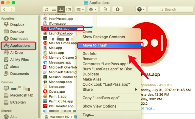 Deinstallieren Sie LastPass auf dem Mac manuell