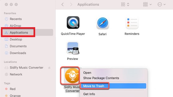 Verschieben Sie Sidify Music Converter in den Papierkorb