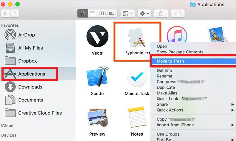 Deinstallieren Sie SyphonInject manuell auf dem Mac