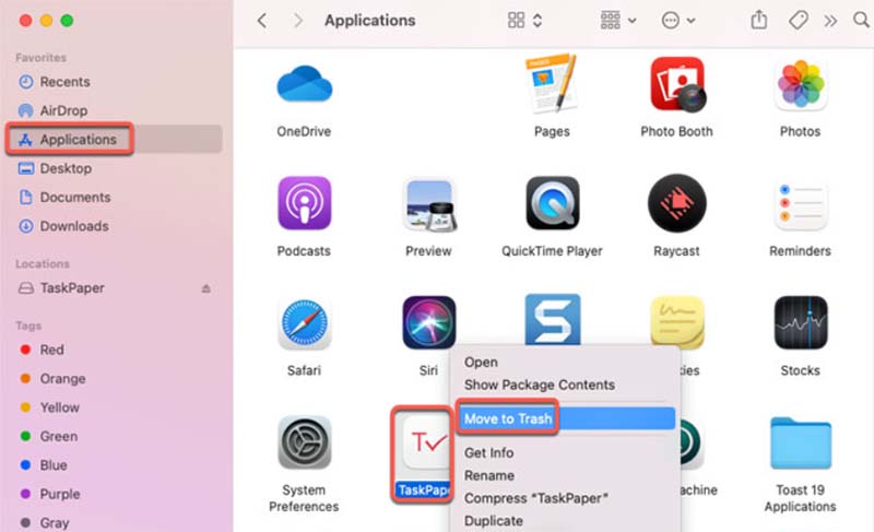 Deinstallieren Sie TaskPaper für Mac manuell
