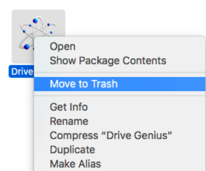 Deinstallieren Sie Drive Genius, indem Sie es in den Papierkorb verschieben
