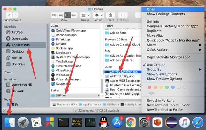 Beenden Sie Adobe CCXProcess vom Mac über den Aktivitätsmonitor