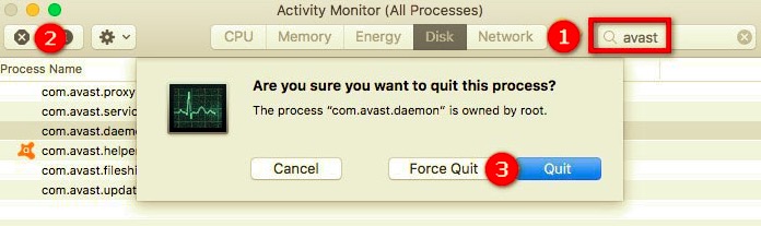 Force Quit before Uninstall Avast Cleanup on Mac