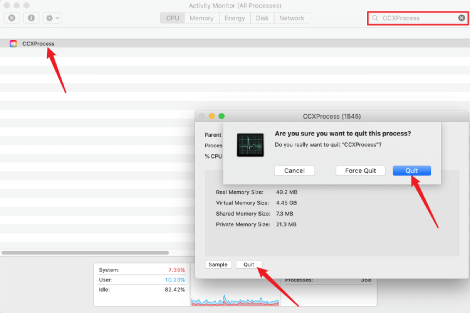 Beenden Sie CCXProcess vom Mac vor der Deinstallation