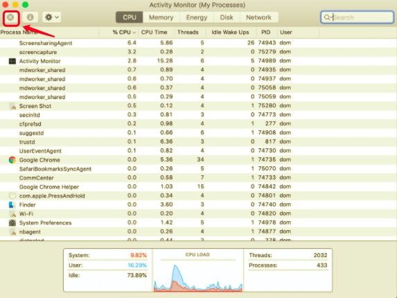 Beenden Sie CUDA über den Aktivitätsmonitor, bevor Sie es deinstallieren