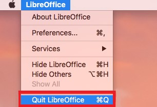 Beenden Sie die App LibreOffice auf dem Mac