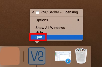 Beenden und deinstallieren Sie VNC Server auf dem Mac