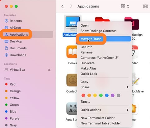 Deinstallieren Sie ActiveDock manuell auf dem Mac