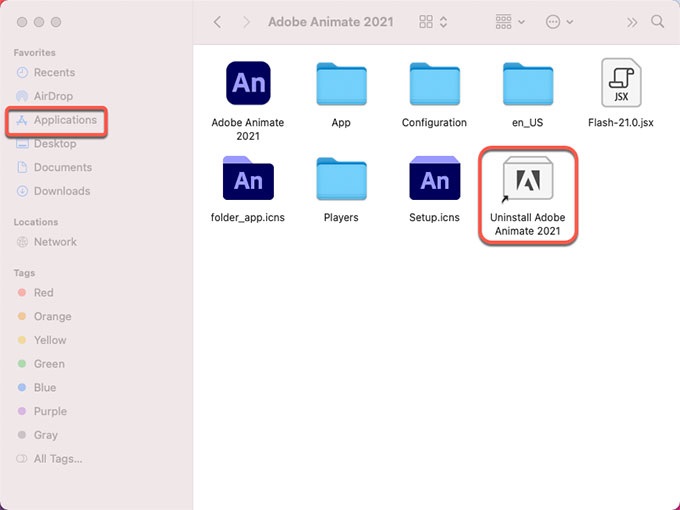 Entfernen Sie Adobe Animate mit dem Deinstallationsprogramm vom Mac