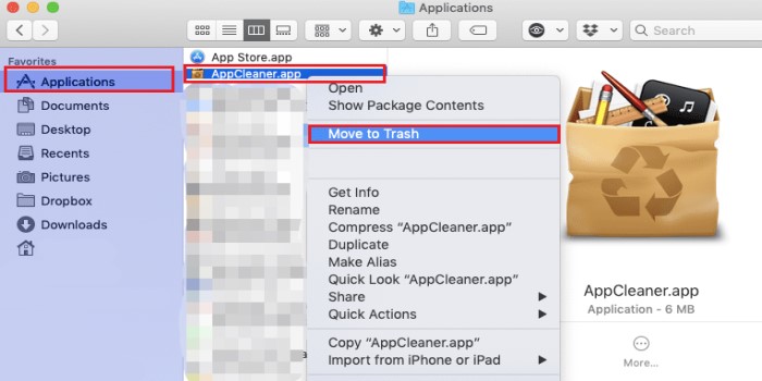 Deinstallieren Sie AppCleaner manuell auf dem Mac