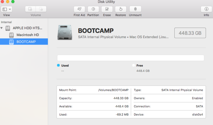 Deinstallieren Sie Boot Camp auf dem Mac über das Festplattendienstprogramm