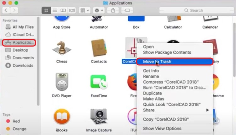 Deinstallieren Sie CorelCAD auf einem Mac manuell