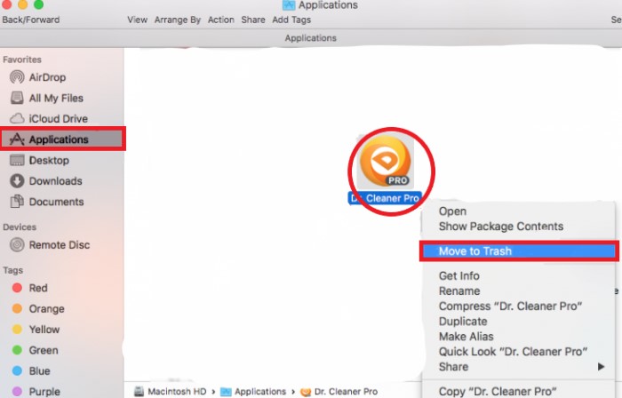 Deinstallieren Sie Dr. Cleaner manuell auf dem Mac