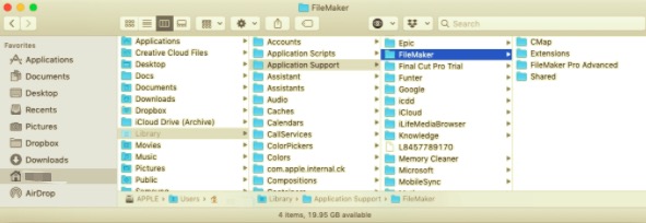 Manuelles Löschen von FileMaker Pro-bezogenen Dateien auf dem Mac