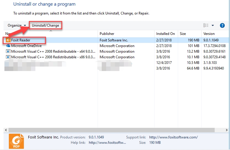 Entfernen Sie Foxit Reader manuell vom Windows-PC