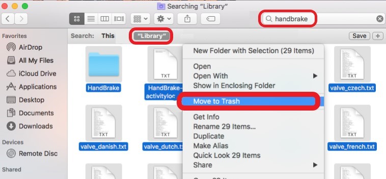 Deinstallieren Sie Handbrake auf dem Mac auf manuelle Weise