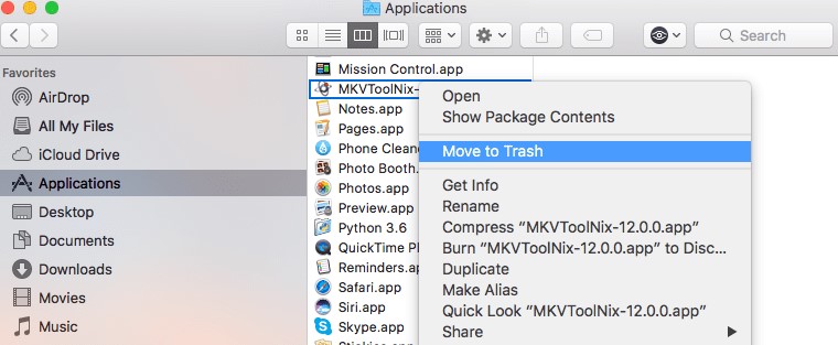 Deinstallieren Sie MKVToolNix auf dem Mac manuell