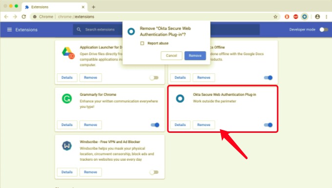 Okta Plugin über die Chrome-Einstellungen vom Mac entfernen