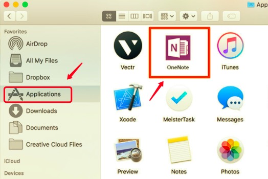 Entfernen Sie OneNote auf dem Mac, indem Sie das Symbol in den Papierkorb verschieben