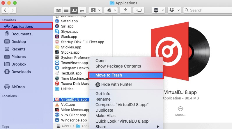 Deinstallieren Sie VirtualDJ auf dem Mac manuell