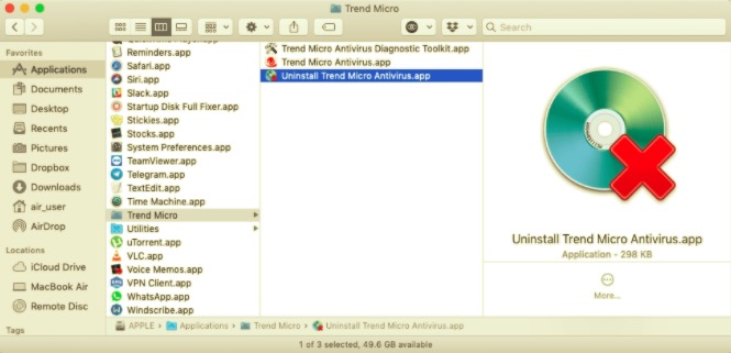 Entfernen Sie Trend Micro Antivirus mit dem integrierten Deinstallationsprogramm