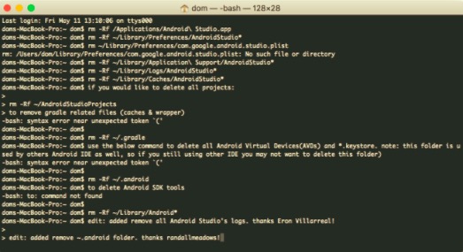 Deinstallieren Sie Android Studio auf dem Mac über das Terminal