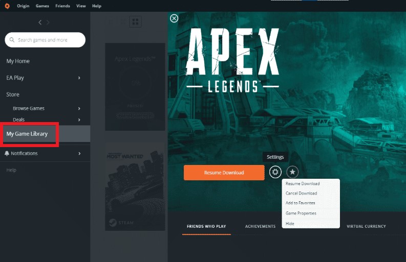 Entferne Apex Legends von Origin