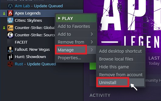 Entfernen Sie Apex Legends von Steam