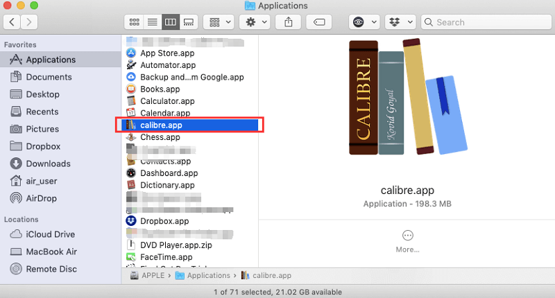 Deinstallieren Sie Calibre manuell auf dem Mac