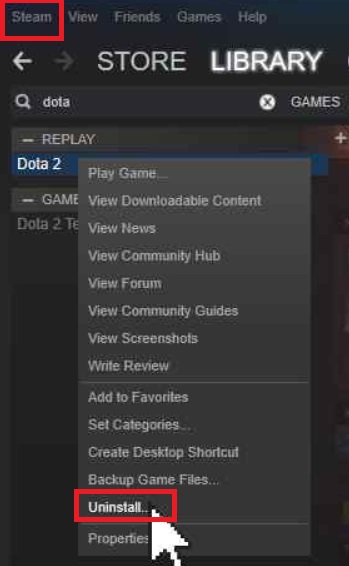 Deinstallieren Sie Dota 2 auf dem Mac von Steam