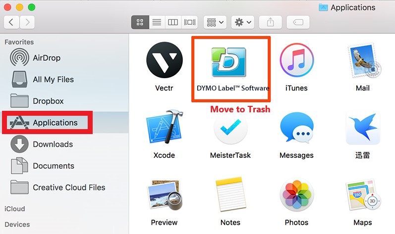 Deinstallieren Sie DYMO auf dem Mac manuell