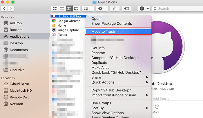 Deinstallieren Sie GitHub manuell auf dem Mac