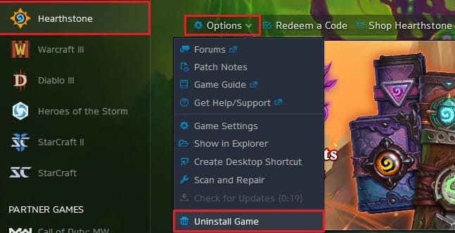 Deinstallieren Sie Hearthstone auf dem Mac in Battle.net