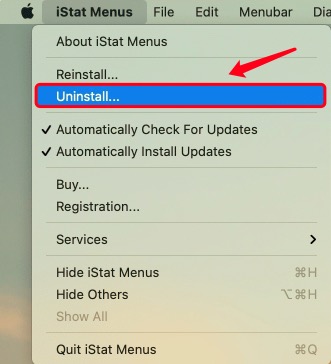 Deinstallieren Sie iStat-Menüs auf dem Mac von der Apple-Menüleiste