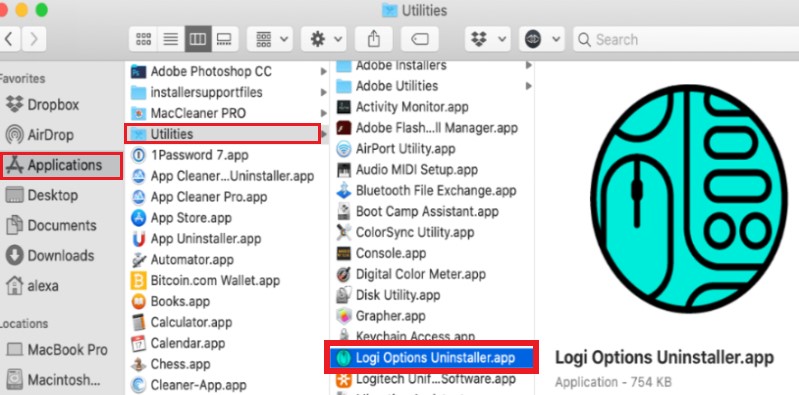 Deinstallieren Sie das Logitech Control Center auf dem Mac
