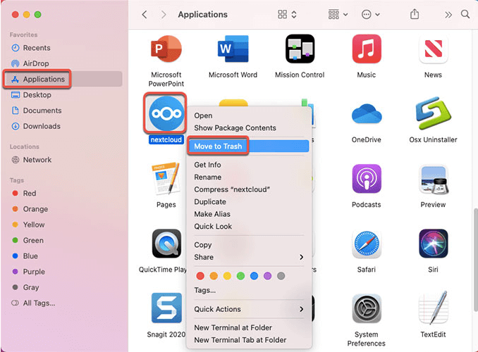 Entfernen Sie Nextcloud auf dem Mac
