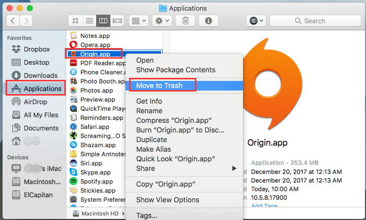 Deinstallieren Sie Origin manuell auf dem Mac