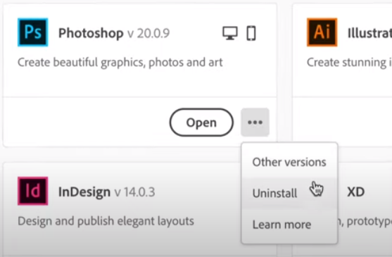 Deinstallieren Sie Photoshop aus der Adobe Creative Cloud