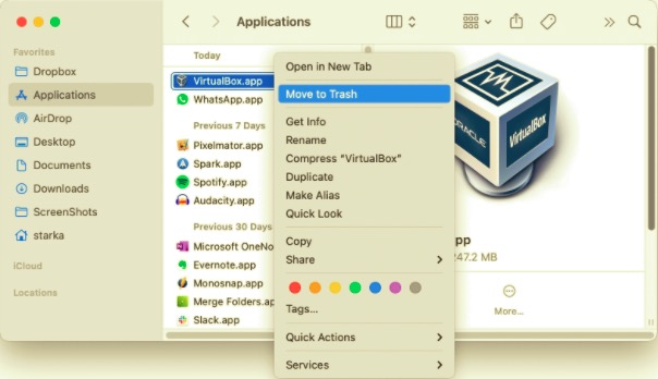 Deinstallieren Sie VirtualBox vom Mac direkt über den Finder