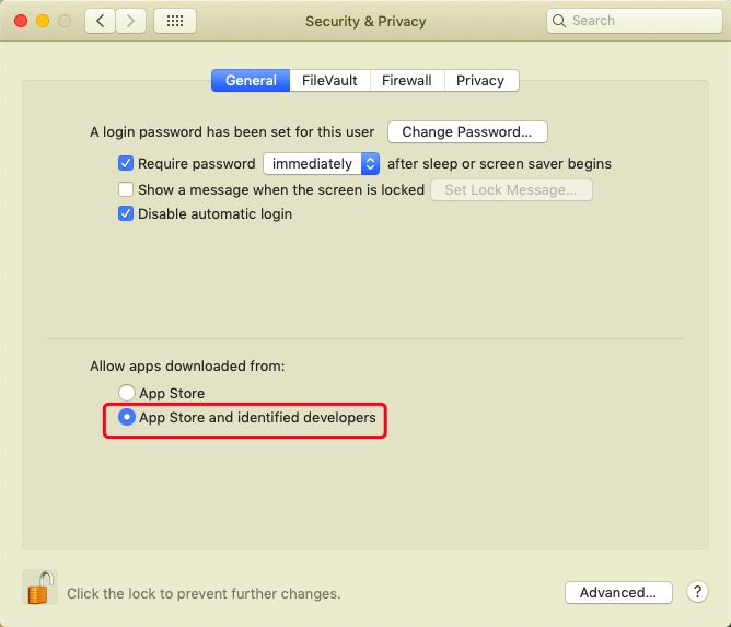 Ändern Sie die Sicherheitseinstellungen für den Anwendungsdownload auf dem Mac