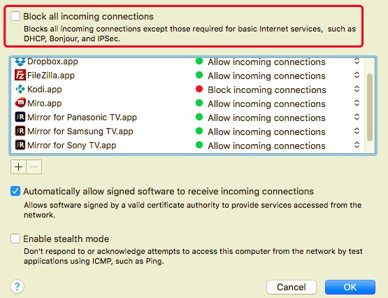 Ändern Sie die Firewall-Sicherheitseinstellungen auf dem Mac