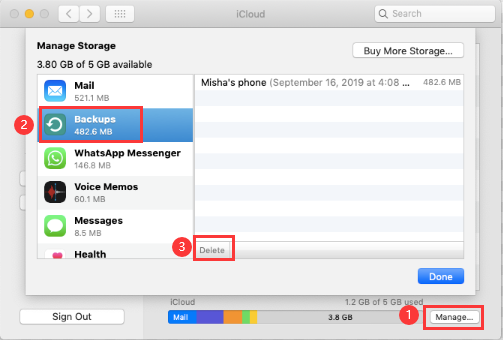 Löschen Sie Backups aus iCloud