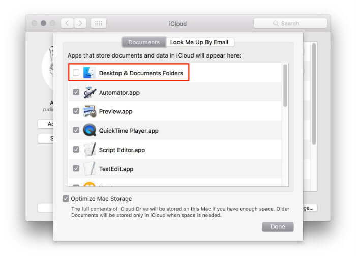 iCloud Desktop-Dokumente umschalten